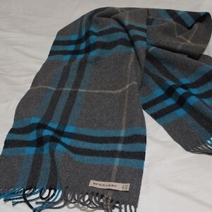 Burberry Charcoal and Teal Plaid Scarf